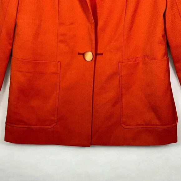 Chris Benz Statement Studded Shoulder Embellishments Wool Orange Blazer Size 6 - Picture 5 of 8